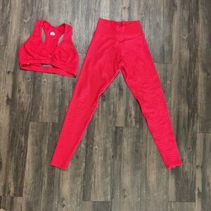 Booty by Brabants Bright Red Textured Leggings & Sports Bra Set
